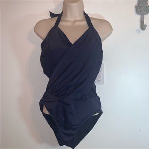 Athleta 34D/DD Wrap One Piece Navy NWOT